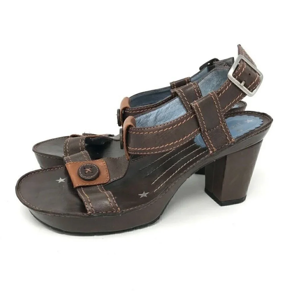 Indigo By Clarks Sandal Block Heels Shoes Brown 8